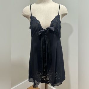 Victoria Secret black Lace Sheer Nightie Teddy Lingerie Ties in Front medium